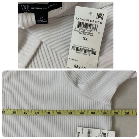 Inc Plus Size Ribbed-Knit Puff-Sleeve Top Size 3X White Stretch Fit - Picture 7 of 8